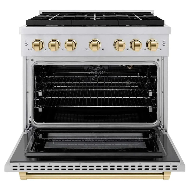 ZLINE 36"Gas Range, Convection Oven Stainless Steel, Gold, SGRZ-36-G by Farmhouse Kitchen and Bath