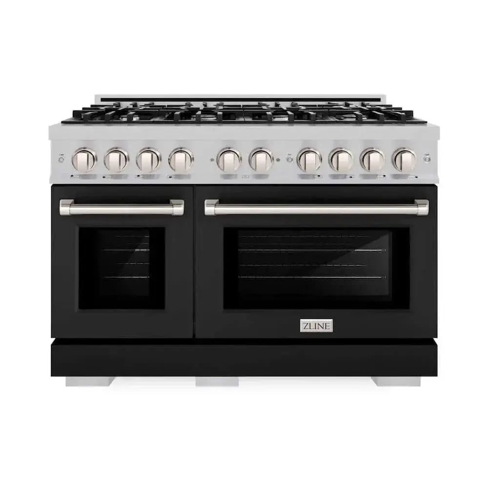 ZLINE 48" Select Gas Range Convection Gas Oven DuraSnow® Stainless Steel Black Matte Door HGRS-BLM-48 by Farmhouse Kitchen and Bath