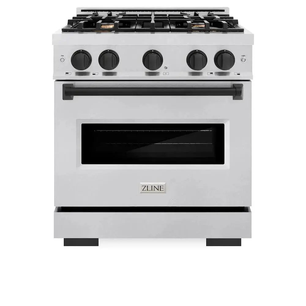 ZLINE 30"Classic Gas Range, Convection Gas Oven, DuraSnow® Stainless Steel, Matte Black CGRSZ-30-MB by Farmhouse Kitchen and Bath