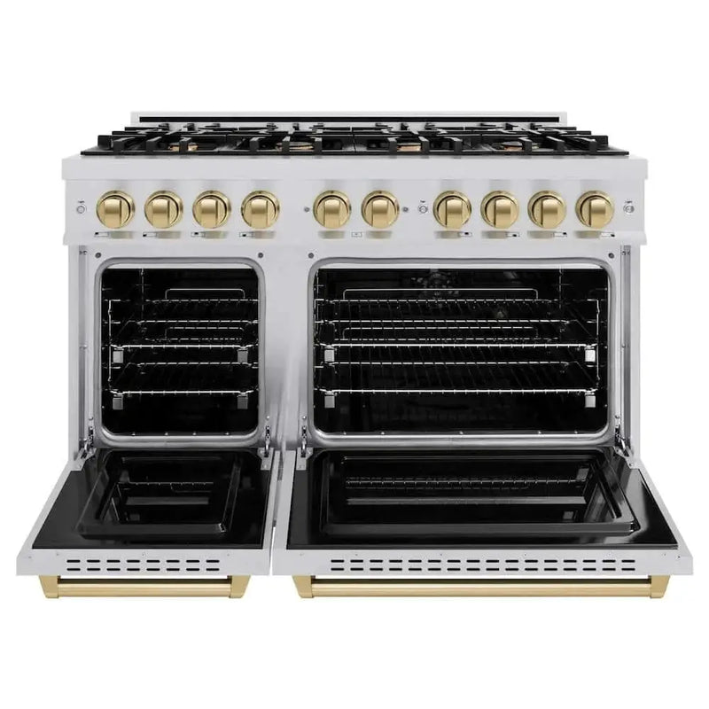 ZLINE 48" Dual Fuel Range, Gas Cooktop, Electric Convection Oven Stainless Steel, Champagne Bronze CDRZ-48-CB by Farmhouse Kitchen and Bath