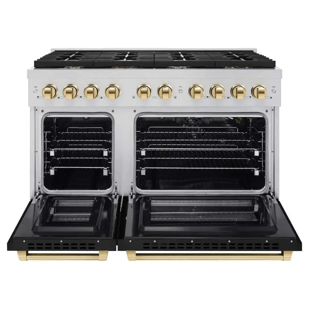 ZLINE 48"Gas Range, Convection Oven Black Matte, Gold, SGRZ-BLM-48-G by Farmhouse Kitchen and Bath