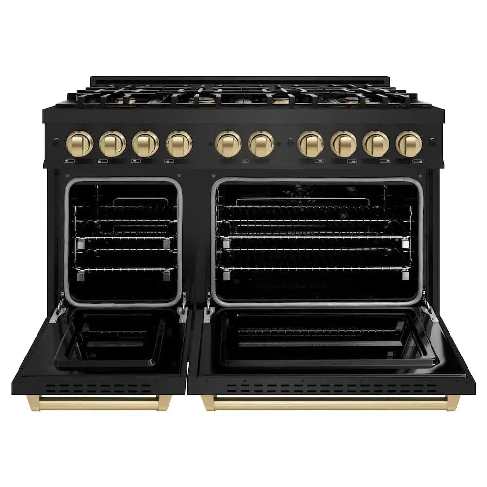 ZLINE 48" Dual Fuel Range, Gas Cooktop, Electric Convection Oven Black Stainless Steel, Champagne Bronze CDRBZ-48-CB by Farmhouse Kitchen and Bath