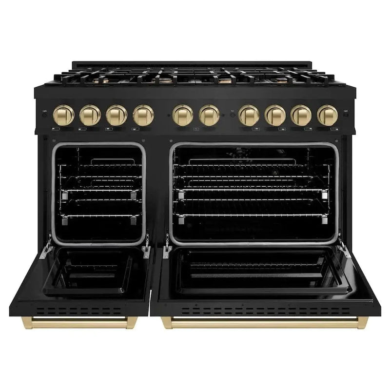 ZLINE 48" Dual Fuel Range, Gas Cooktop, Electric Convection Oven Black Stainless Steel, Champagne Bronze CDRBZ-48-CB by Farmhouse Kitchen and Bath