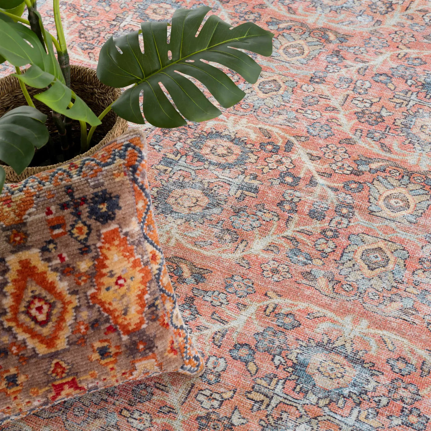 Urpi Rose & Blue Washable Area Rug by Hauteloom