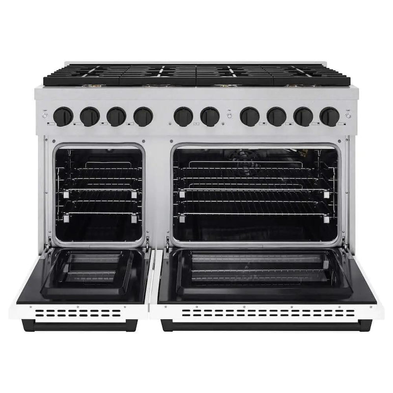 ZLINE 48"Gas Range, Convection Gas Oven, DuraSnow® White Matte, Matte Black SGRSZ-WM-48-MB by Farmhouse Kitchen and Bath