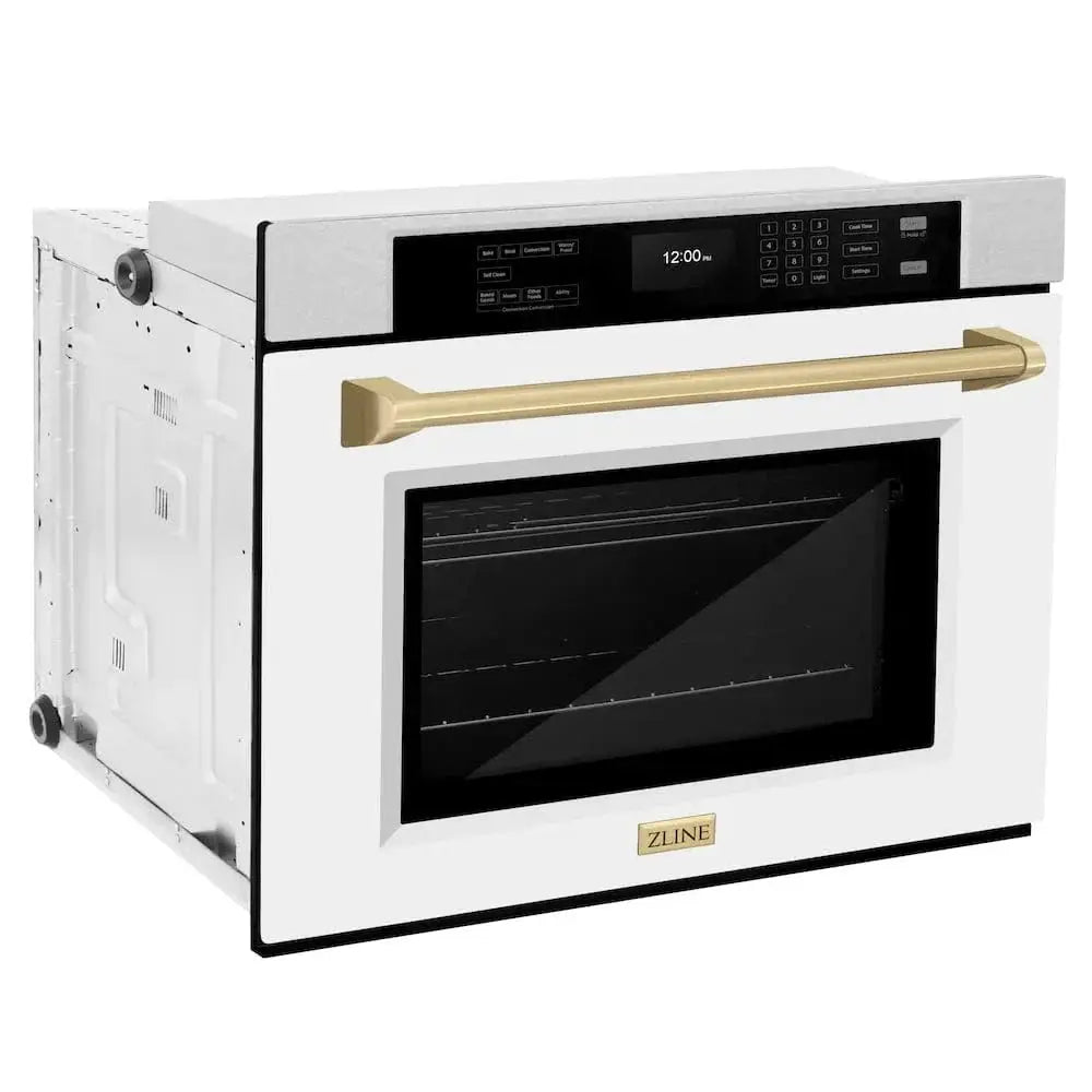 ZLINE 30"Professional True Convection Single Wall Oven, Air Fry, Self Clean, DuraSnow® White Matte, Champagne Bronze WASSZ-WM-30-CB by Farmhouse Kitchen and Bath