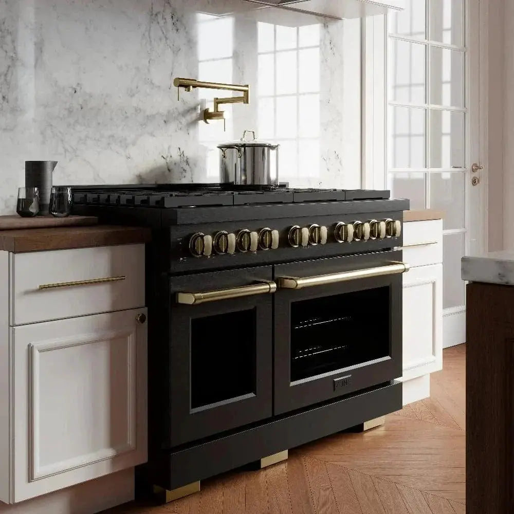 ZLINE 48"Paramount Dual Fuel Range Black Stainless Steel, Champagne Bronze SDRBZ-48-CB by Farmhouse Kitchen and Bath