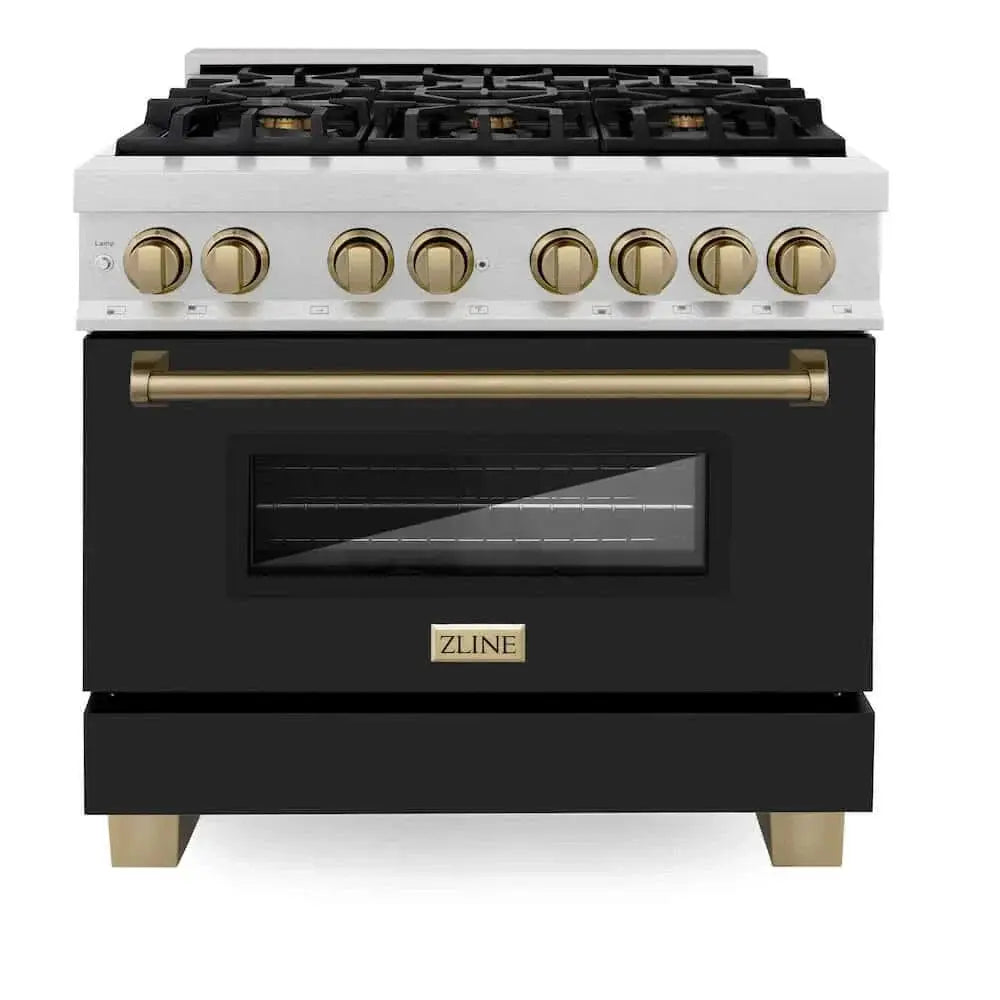 ZLINE 36" Autograph, Dual Fuel Range, Black Door, Bronze, RASZ-BLM-36-CB by Farmhouse Kitchen and Bath