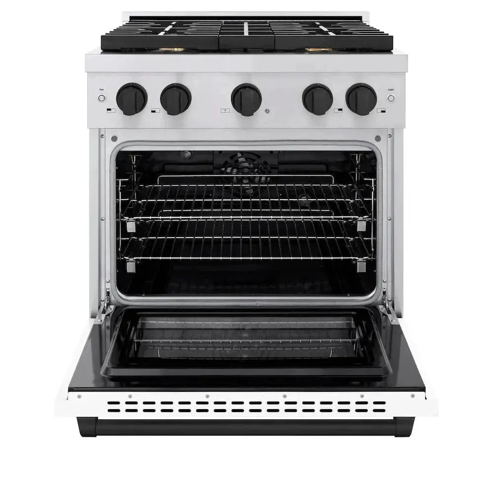ZLINE 30"Paramount Dual Fuel Range White Matte Matte Black SDRZ-WM-30-MB by Farmhouse Kitchen and Bath
