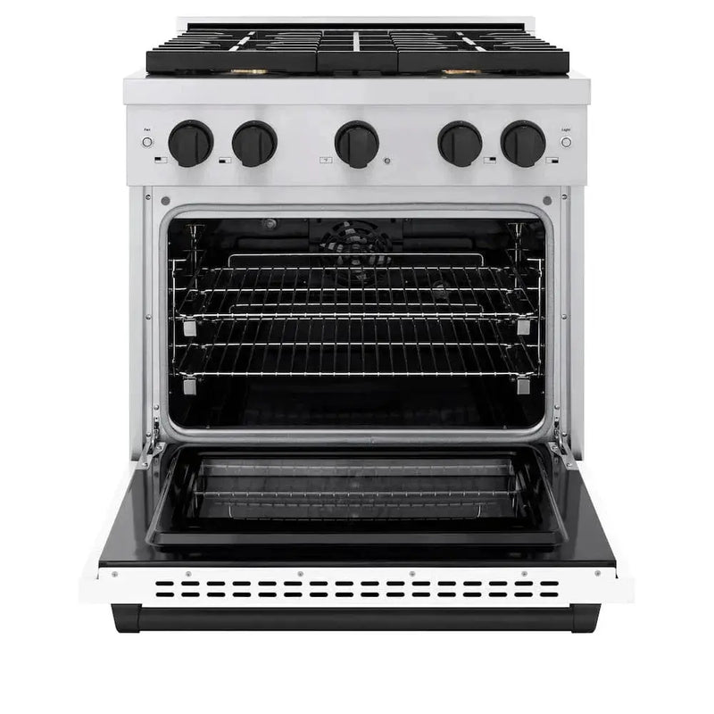 ZLINE 30"Paramount Dual Fuel Range White Matte Matte Black SDRZ-WM-30-MB by Farmhouse Kitchen and Bath
