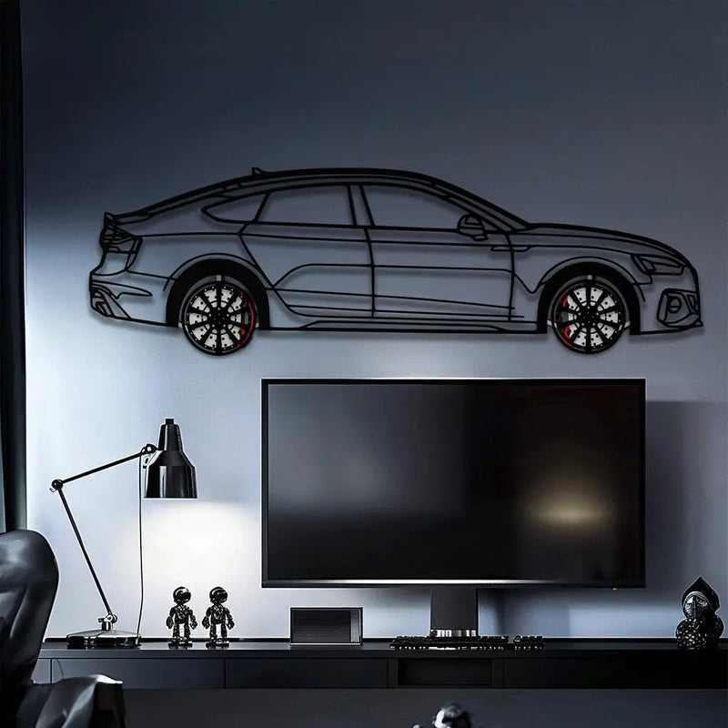 Audi RS5 Metal Car Wall Art with Rotating Wheels - Performance Sportback Silhouette Decor - Interactive Automotive Wall Art - KAFMEKA097 by Enova Art