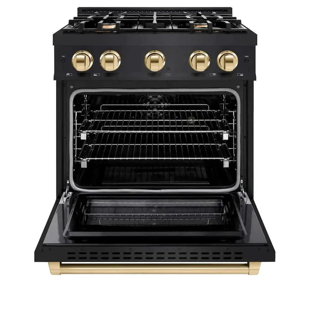 ZLINE 30" Select Dual Fuel Range Gas Cooktop Electric Convection Oven Black Stainless Steel Gold HDRBZ-30-G by Farmhouse Kitchen and Bath