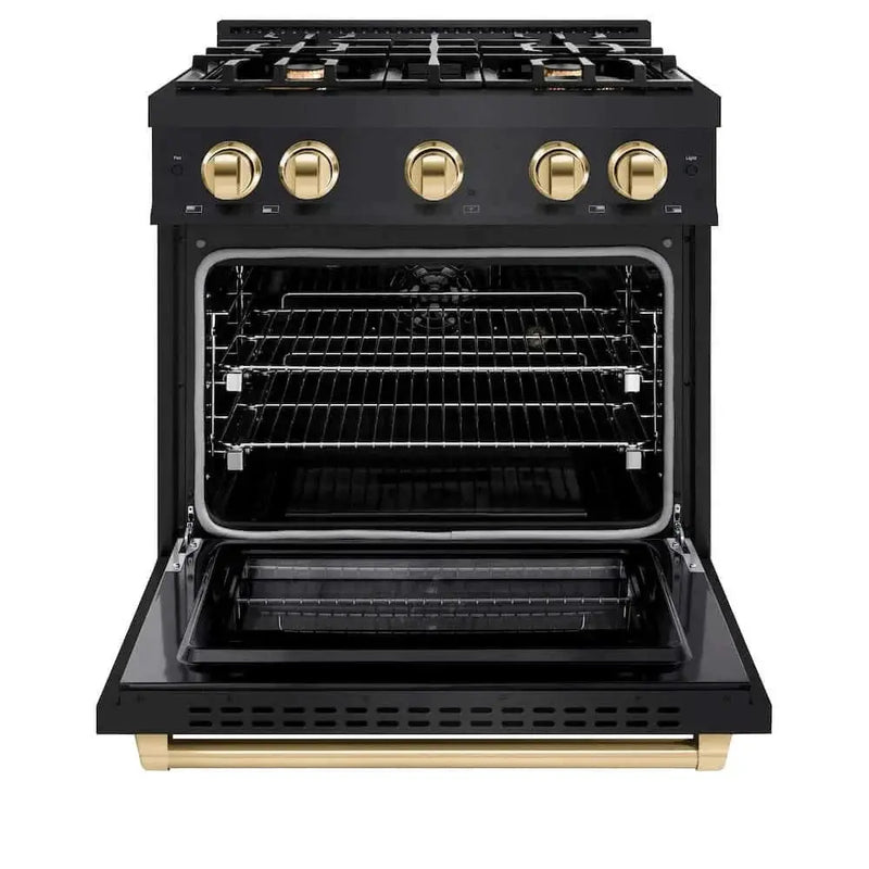 ZLINE 30" Select Dual Fuel Range Gas Cooktop Electric Convection Oven Black Stainless Steel Gold HDRBZ-30-G by Farmhouse Kitchen and Bath