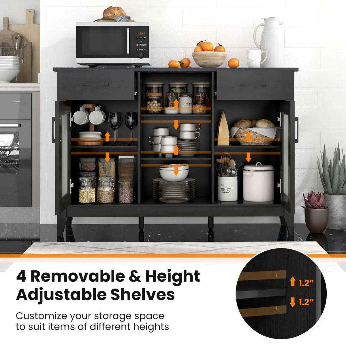 Sideboard Buffet Cabinet with 2 Drawers and 4 Adjustable Shelves by DirectDeals