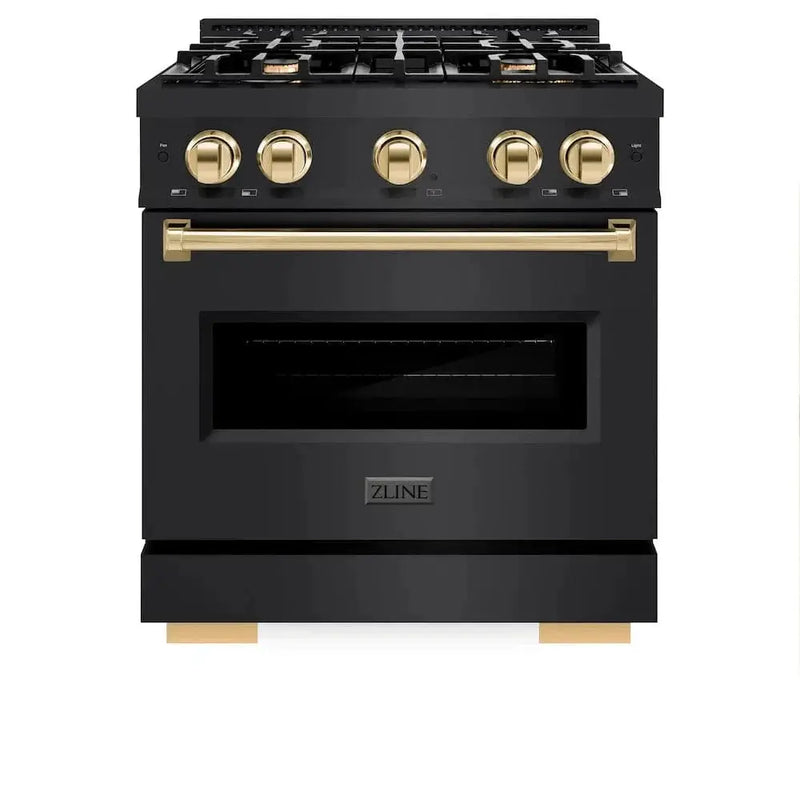 ZLINE 30" Dual Fuel Range, Gas Cooktop, Electric Convection Oven Black Stainless Steel, Gold CDRBZ-30-G by Farmhouse Kitchen and Bath