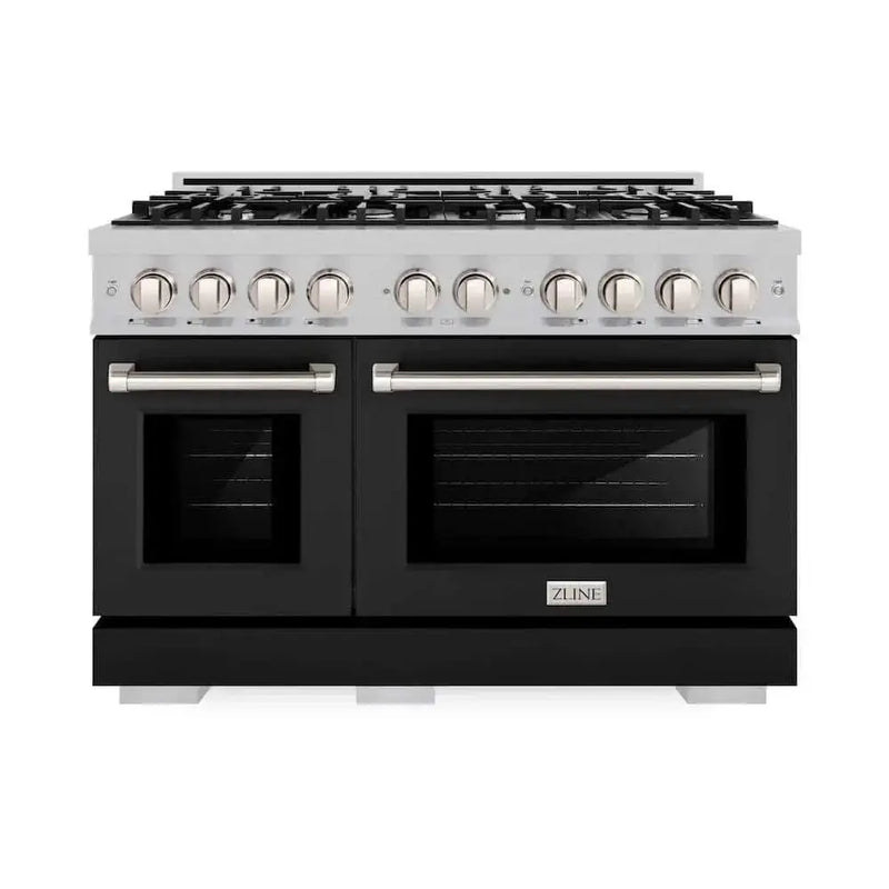 ZLINE 48" Select Dual Fuel Range Gas Cooktop Electric Convection Oven DuraSnow® Stainless Steel Black Matte Door HDRS-BLM-48 by Farmhouse Kitchen and Bath