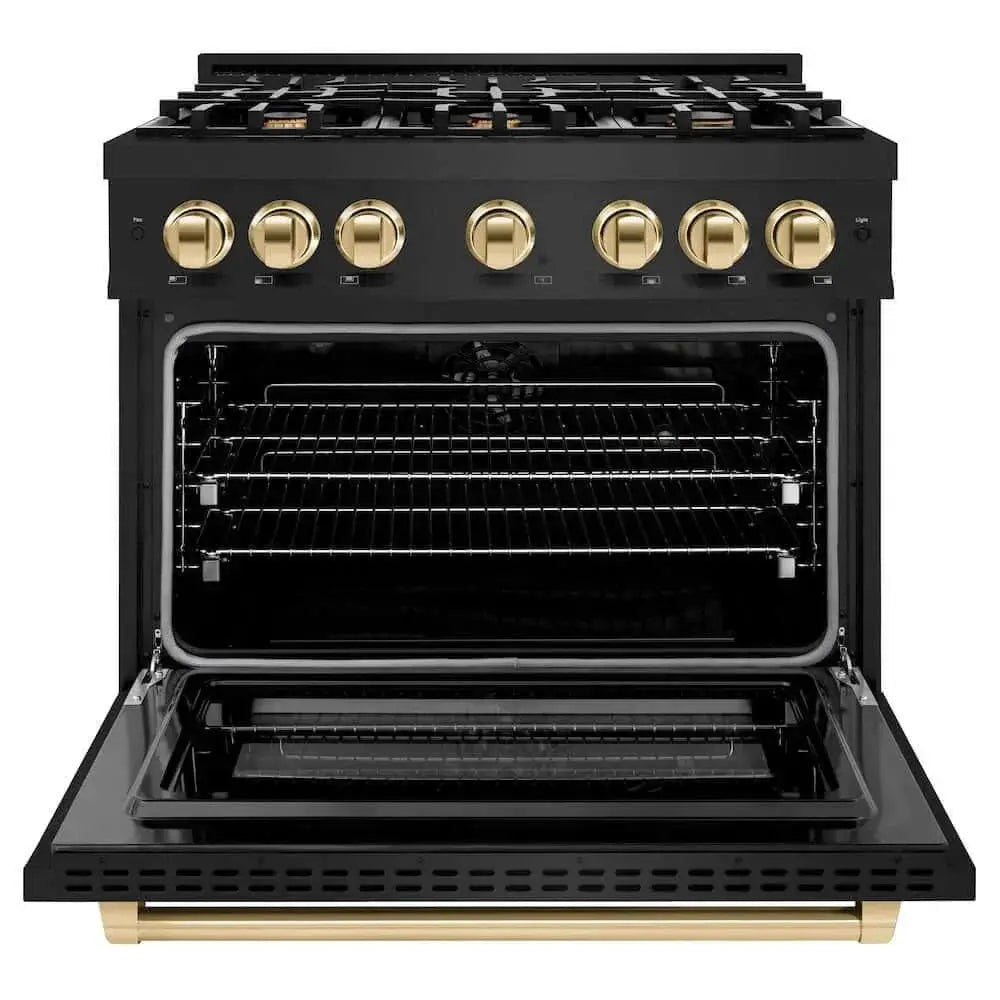 ZLINE 36" Select Gas Range Convection Gas Oven Black Stainless Steel Gold HGRBZ-36-G by Farmhouse Kitchen and Bath