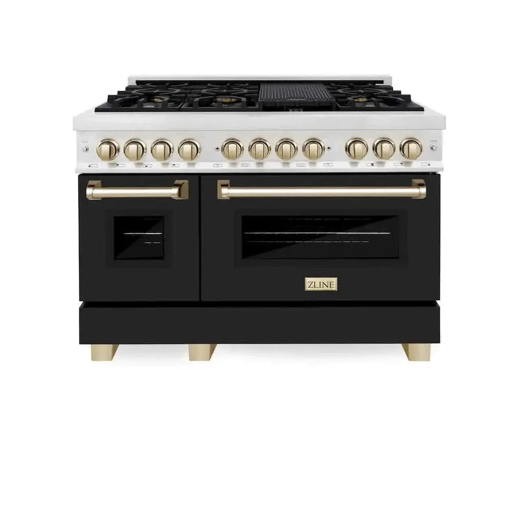ZLINE 48" Autograph, Dual Fuel Range, Black Door, Bronze, RASZ-BLM-48-CB by Farmhouse Kitchen and Bath