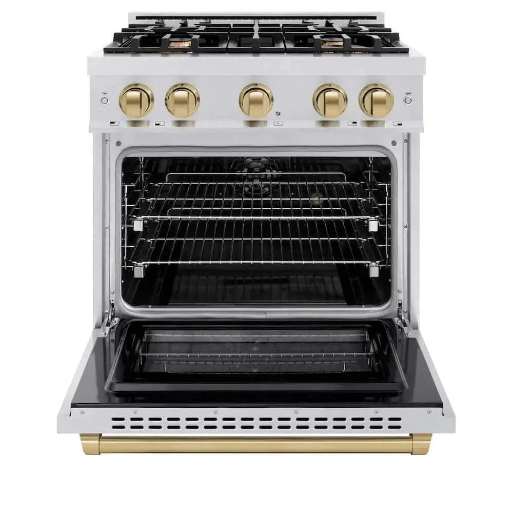 ZLINE 30" Select Dual Fuel Range Gas Cooktop Electric Convection Oven DuraSnow® Stainless Steel Champagne Bronze HDRSZ-30-CB by Farmhouse Kitchen and Bath