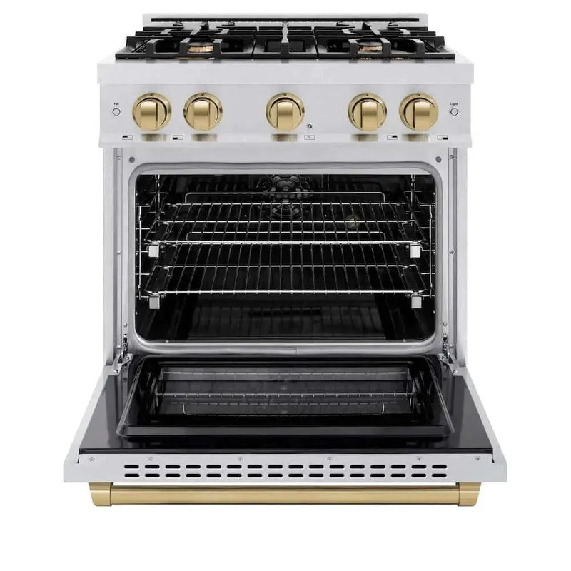 ZLINE 30" Select Dual Fuel Range Gas Cooktop Electric Convection Oven DuraSnow® Stainless Steel Champagne Bronze HDRSZ-30-CB by Farmhouse Kitchen and Bath