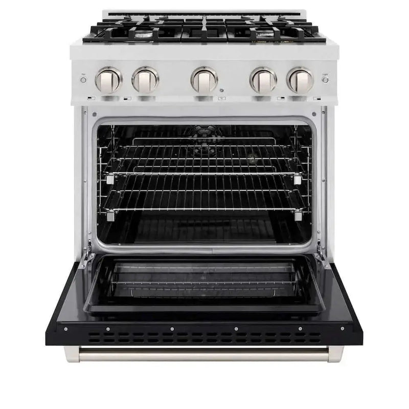 ZLINE 36" Select Dual Fuel Range Gas Cooktop Electric Convection Oven DuraSnow® Stainless Steel Black Matte Door HDRS-BLM-36 by Farmhouse Kitchen and Bath