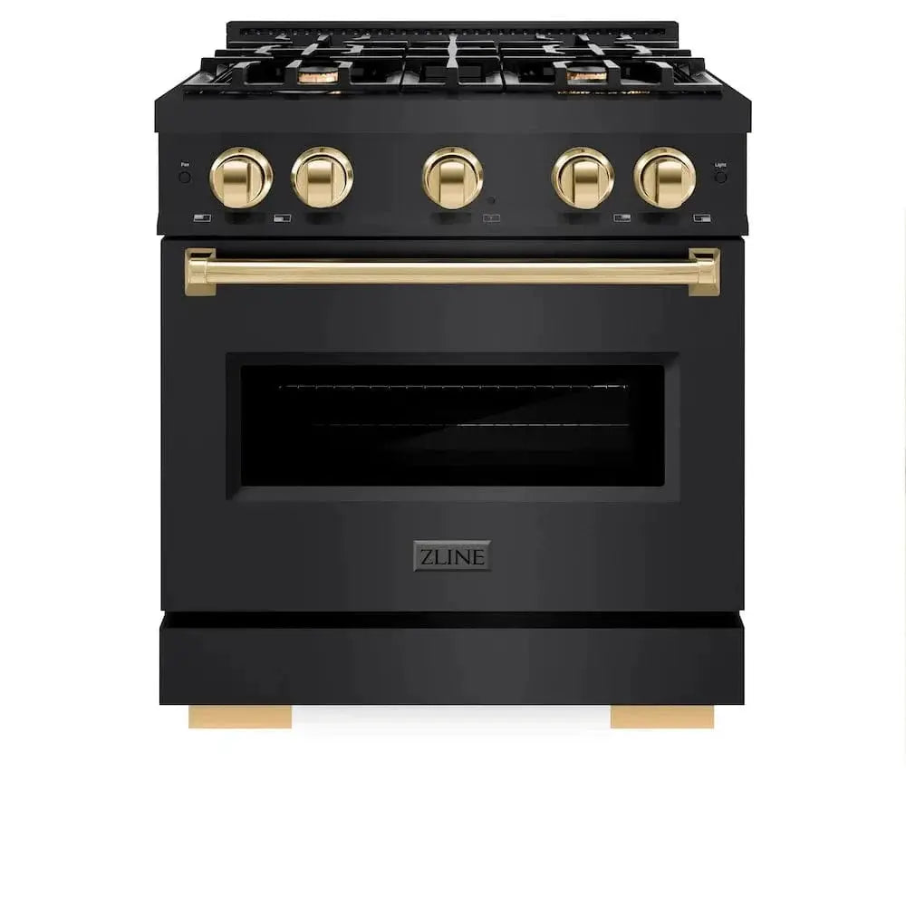 ZLINE 30" Classic Gas Range, Convection Gas Oven Black Stainless Steel, Gold CGRBZ-30-G by Farmhouse Kitchen and Bath
