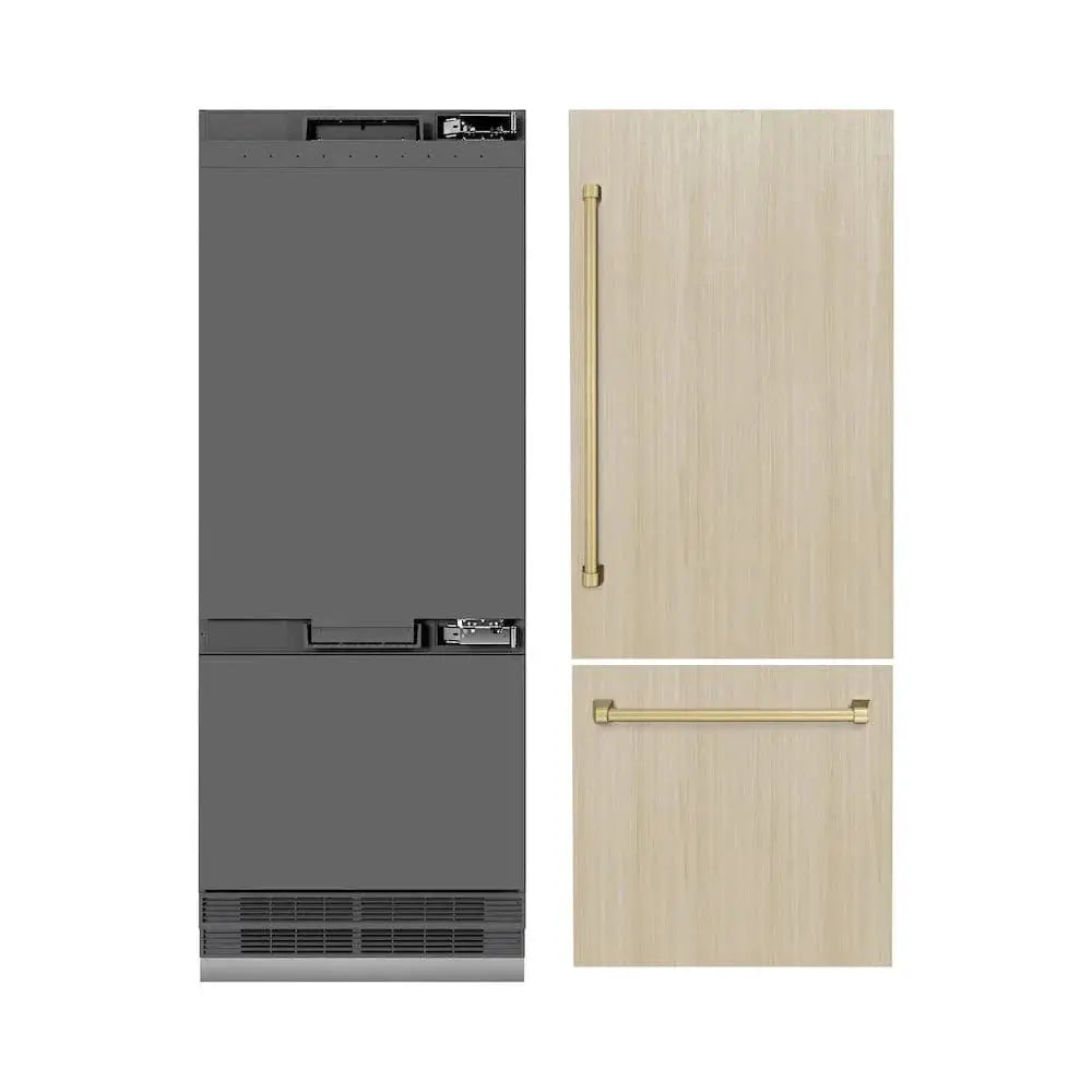 ZLINE 30" Panel Ready Built-In Bottom Freezer Refrigerator,Water Dispenser, Ice Maker,Graphite Gray, Champagne Bronze GRBIVZ-30-CB by Farmhouse Kitchen and Bath