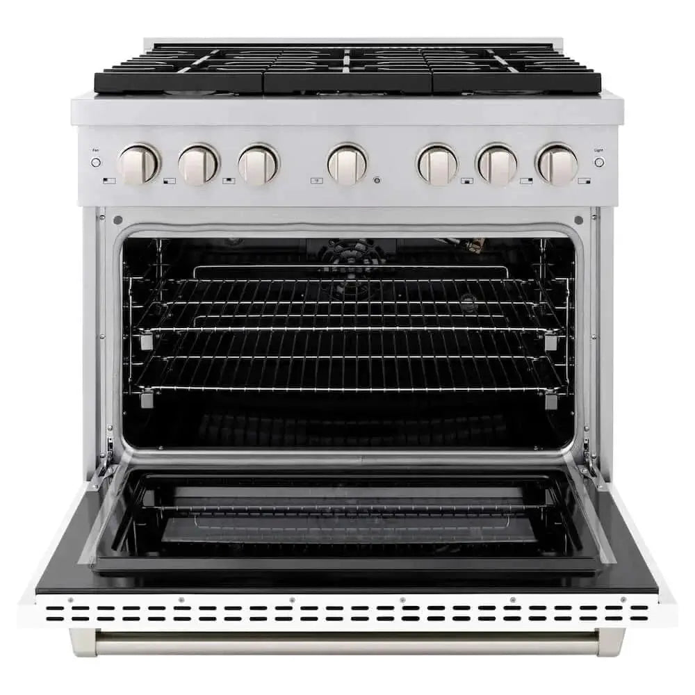 ZLINE 36 In. Gas Range, Stainless Steel, White Matte, SGR-WM-36 by Farmhouse Kitchen and Bath