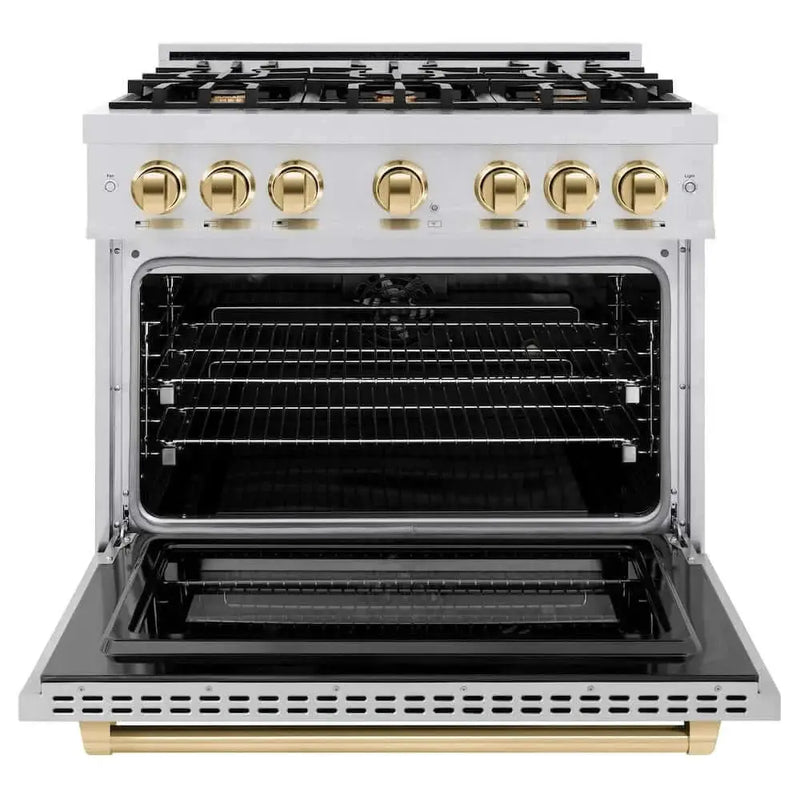 ZLINE 36" Select Gas Range Convection Gas Oven Stainless Steel Gold HGRZ-36-G by Farmhouse Kitchen and Bath