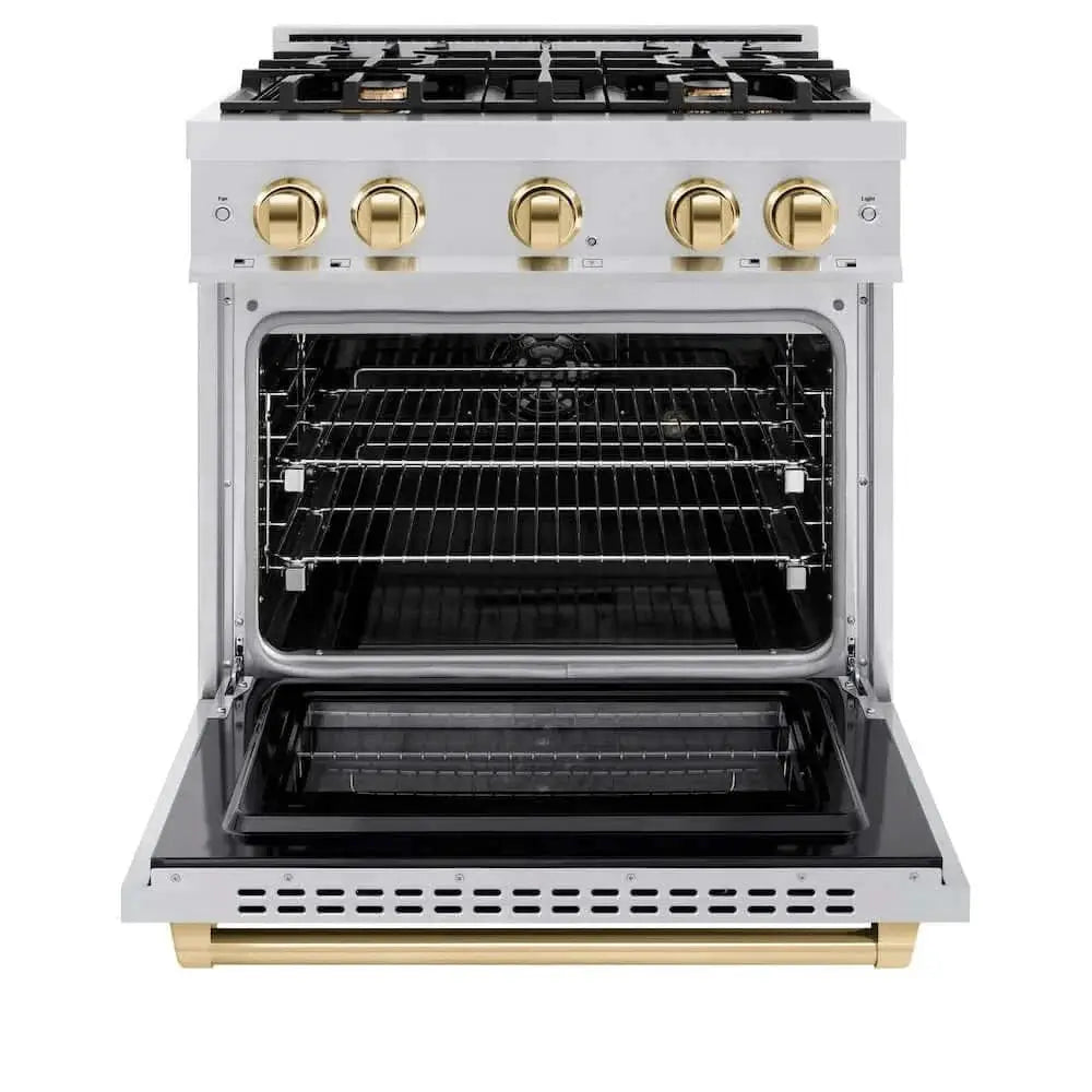 ZLINE 30" Select Dual Fuel Range Gas Cooktop Electric Convection Oven Stainless Steel Gold HDRZ-30-G by Farmhouse Kitchen and Bath