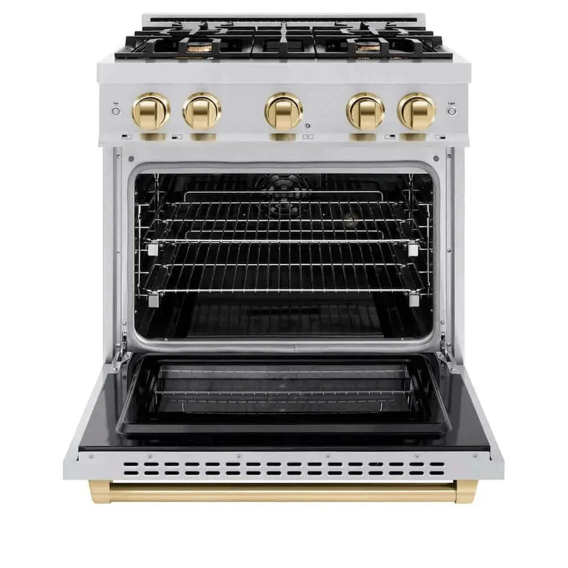 ZLINE 30" Select Dual Fuel Range Gas Cooktop Electric Convection Oven Stainless Steel Gold HDRZ-30-G by Farmhouse Kitchen and Bath
