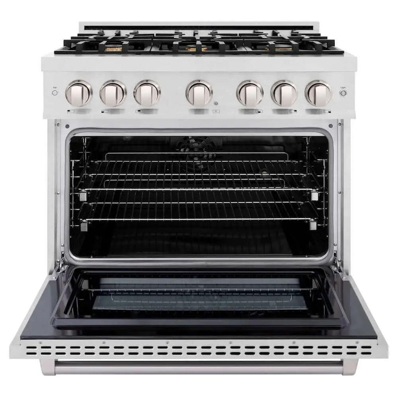 ZLINE 36" Select Dual Fuel Range Gas Cooktop Electric Convection Oven DuraSnow® Stainless Steel Brass Burners HDRS-BR-36 by Farmhouse Kitchen and Bath