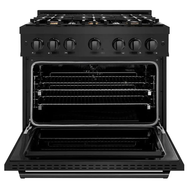 ZLINE 36" Dual Fuel Range, Gas Cooktop, Electric Convection Oven Black Stainless Steel Brass Burners, CDRB-BR-36 by Farmhouse Kitchen and Bath