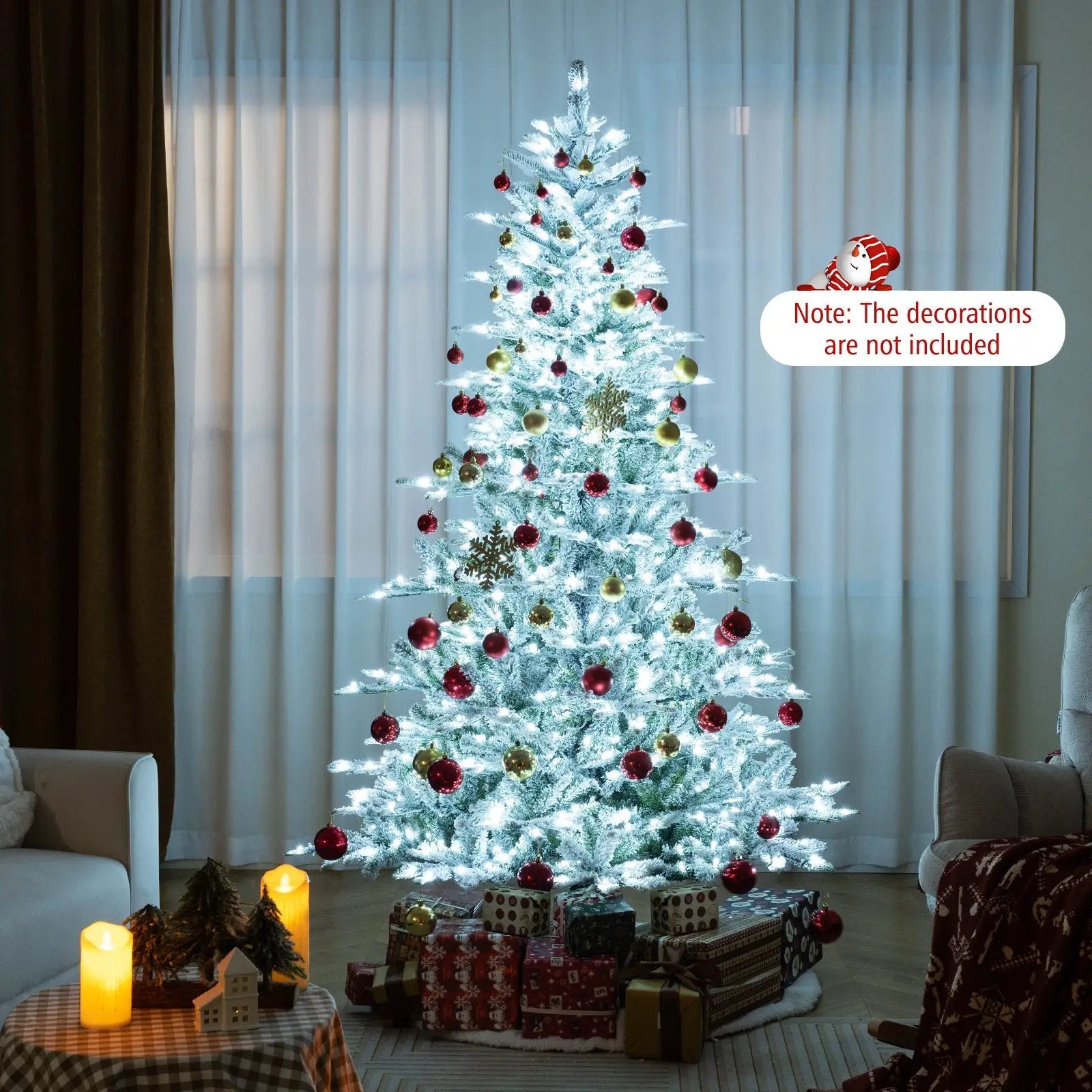 7 Feet Snow Flocked Artificial Christmas Tree with Cool White LED Lights by DirectDeals
