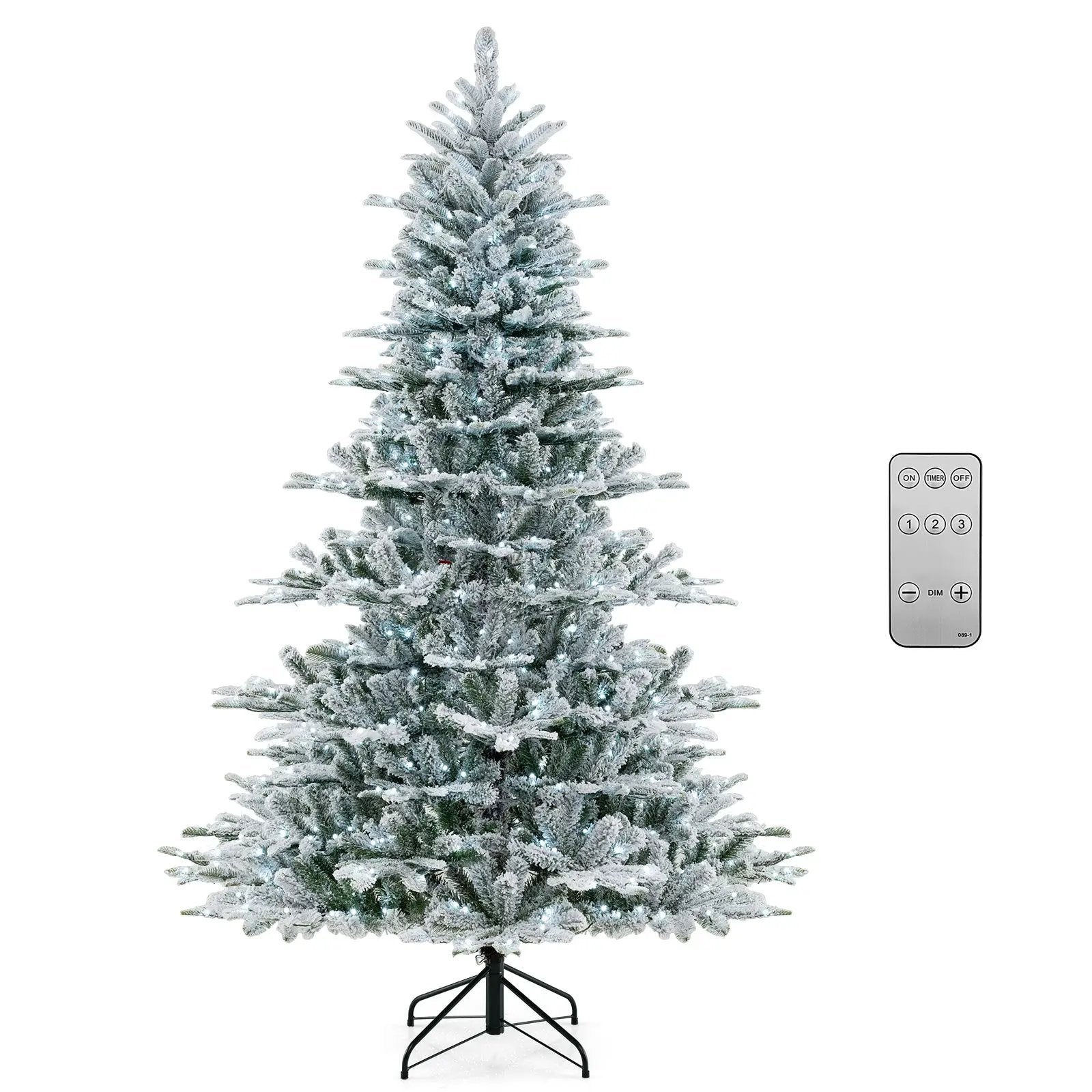 7 Feet Snow Flocked Artificial Christmas Tree with Cool White LED Lights by DirectDeals
