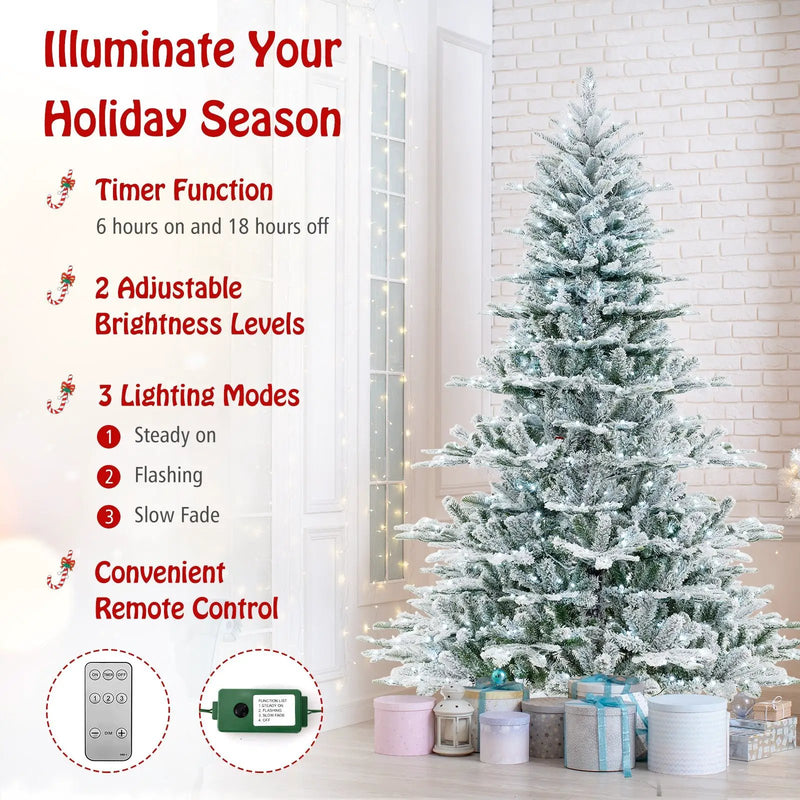 7 Feet Snow Flocked Artificial Christmas Tree with Cool White LED Lights by DirectDeals