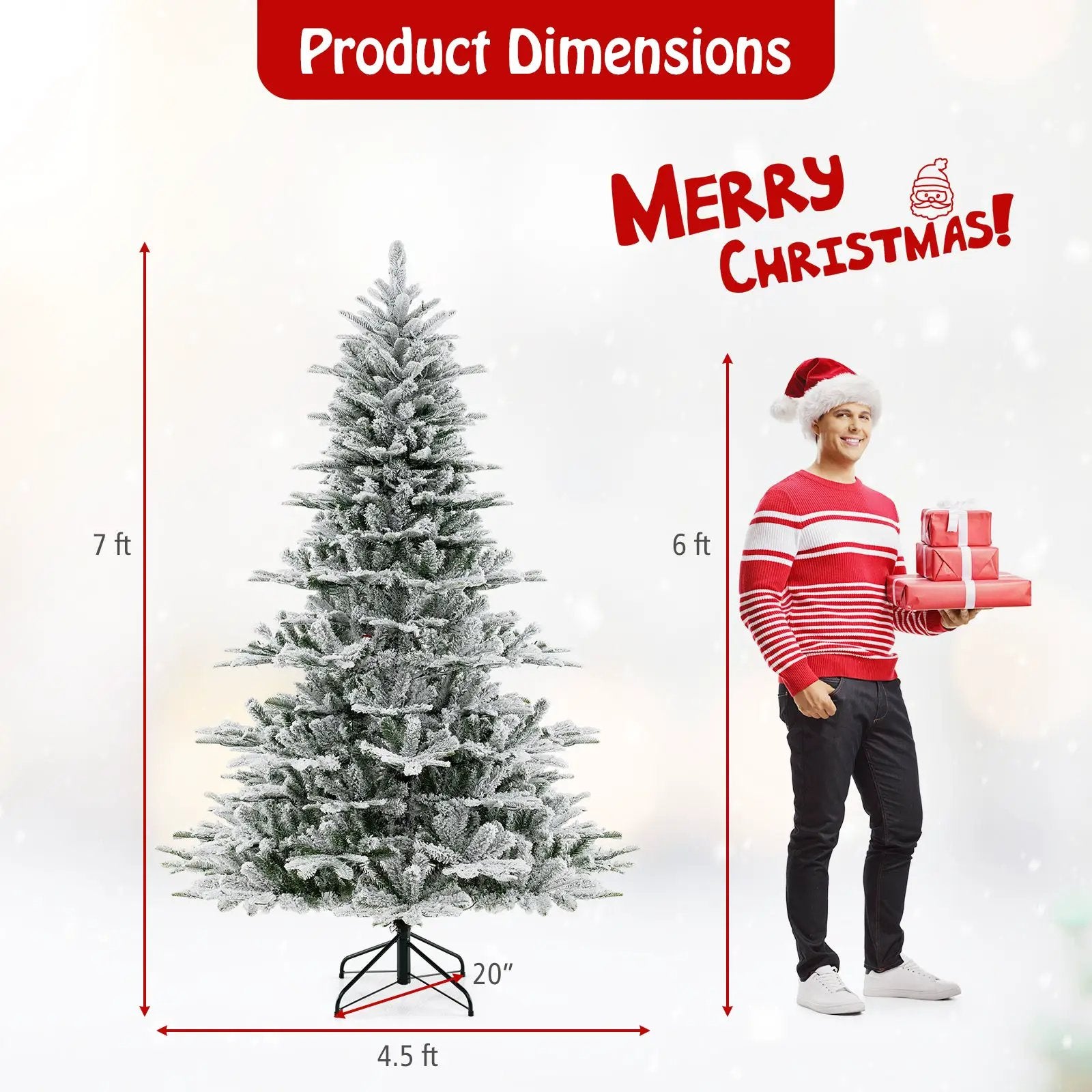 7 Feet Snow Flocked Artificial Christmas Tree with Cool White LED Lights by DirectDeals