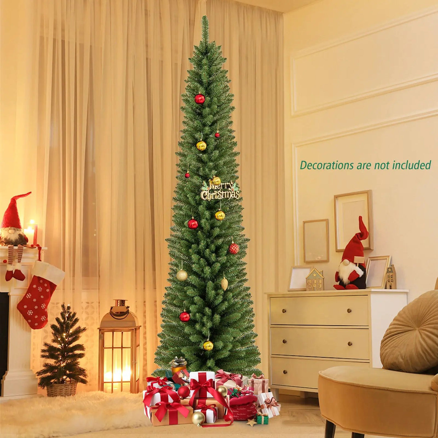 5/6/7/8 Feet Pencil Christmas Tree with 295/392/523/671 Memory Wire Branch Tips and Upgraded Metal Stand by DirectDeals