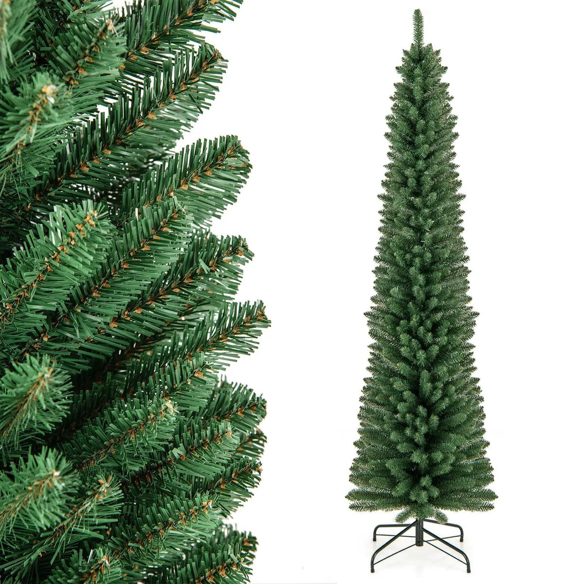 5/6/7/8 Feet Pencil Christmas Tree with 295/392/523/671 Memory Wire Branch Tips and Upgraded Metal Stand by DirectDeals