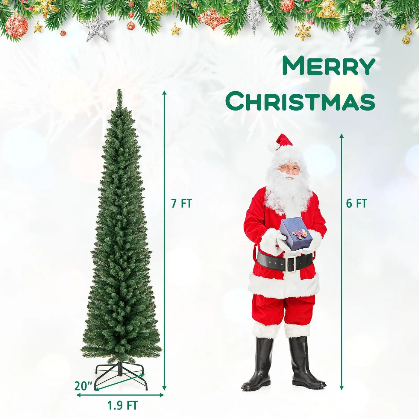5/6/7/8 Feet Pencil Christmas Tree with 295/392/523/671 Memory Wire Branch Tips and Upgraded Metal Stand by DirectDeals