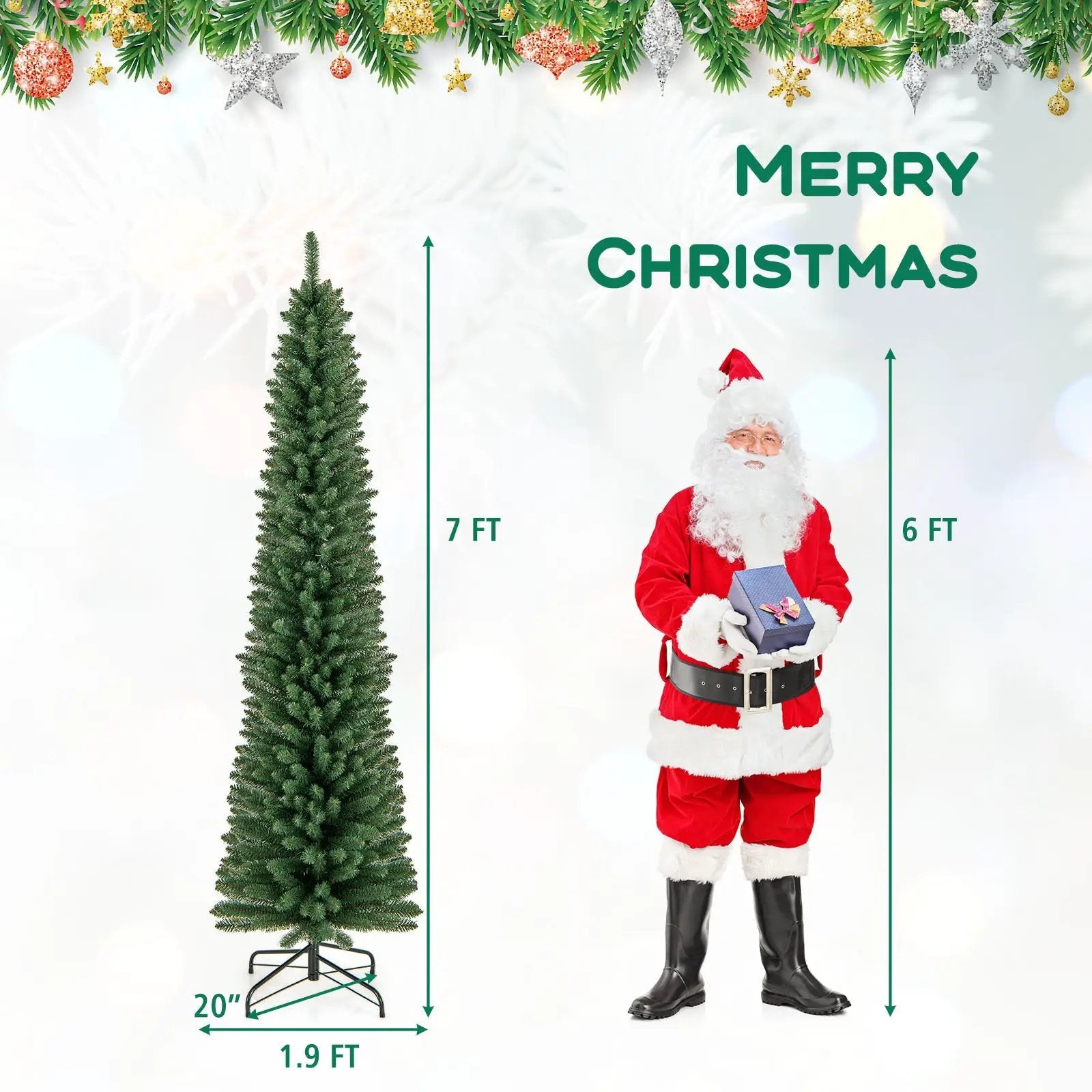 5/6/7/8 Feet Pencil Christmas Tree with 295/392/523/671 Memory Wire Branch Tips and Upgraded Metal Stand by DirectDeals