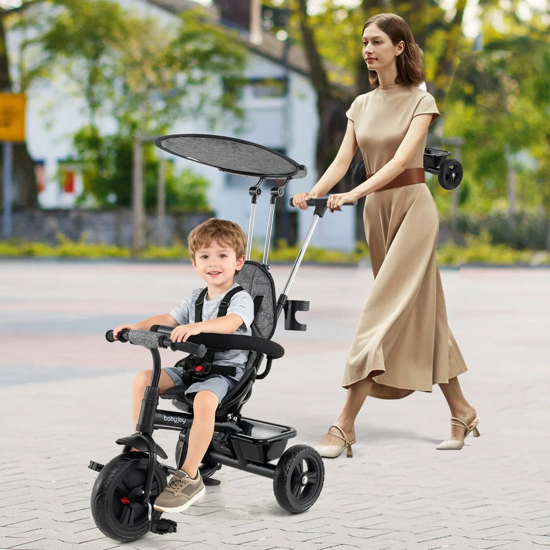7-in-1 Baby Stroller Tricycle with Adjustable Canopy and Foldable Footrests for Ages 9-60 Months Old by DirectDeals