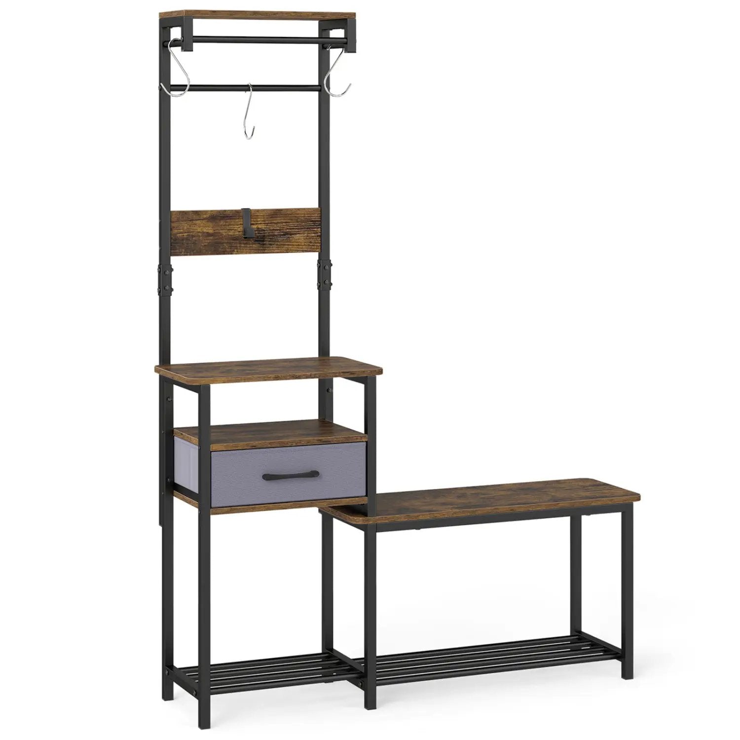 Hall Tree with Shoe Bench and Storage Hooks - Rustic Brown by DirectDeals