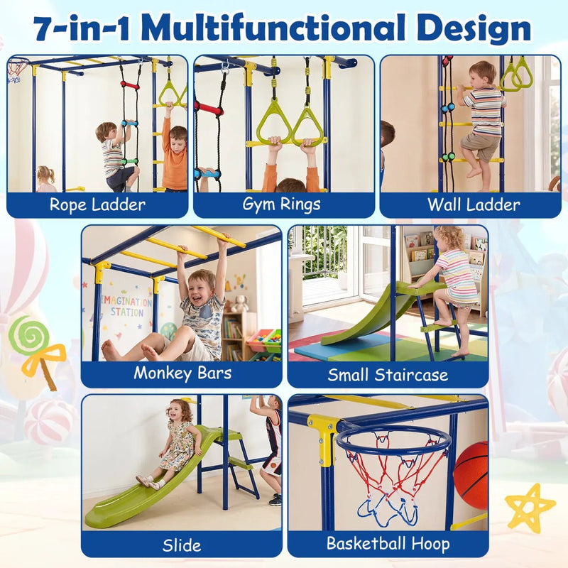 7-in-1 Indoor Jungle Gym for Toddlers with Slide & Rings by DirectDeals