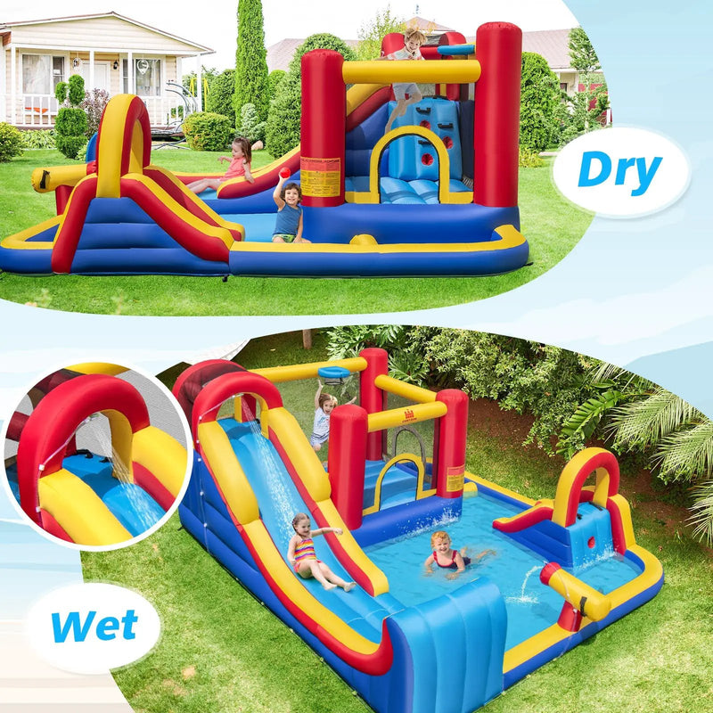 7 in 1 Outdoor Inflatable Bounce House with Water Slides and Splash Pools with 680W Blower by DirectDeals