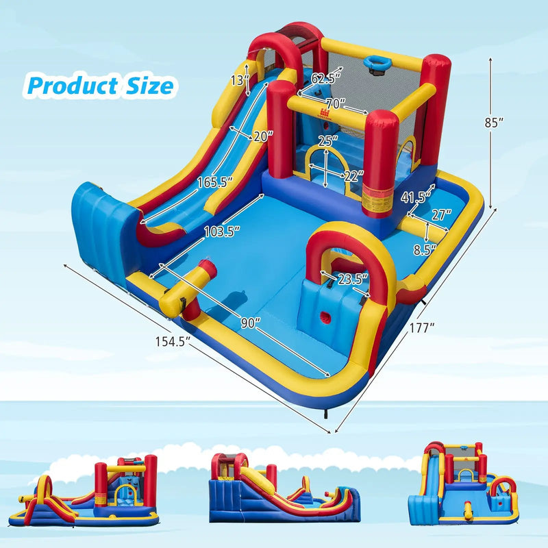 7 in 1 Outdoor Inflatable Bounce House with Water Slides and Splash Pools with 680W Blower by DirectDeals
