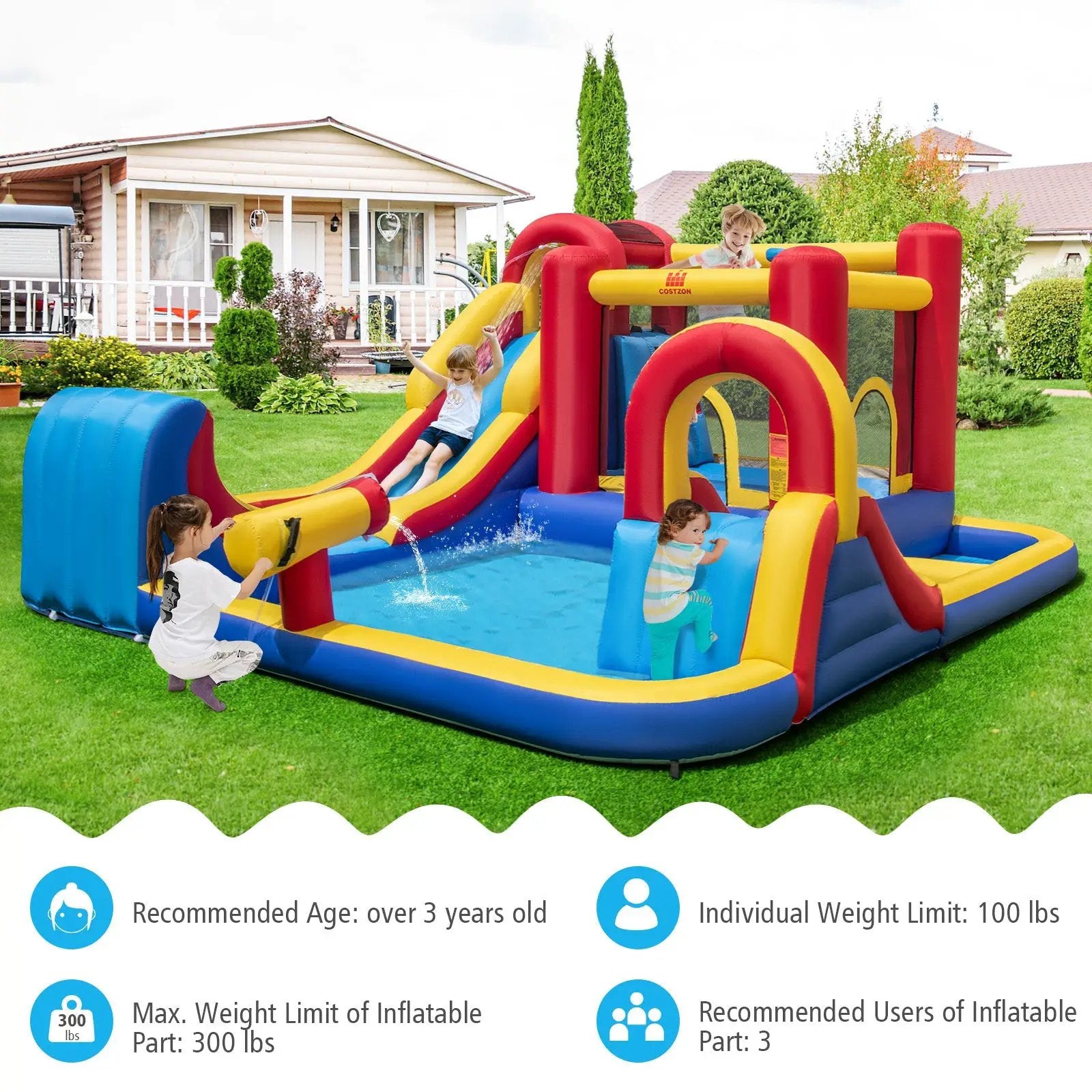 7 in 1 Outdoor Inflatable Bounce House with Water Slides and Splash Pools without Blower by DirectDeals