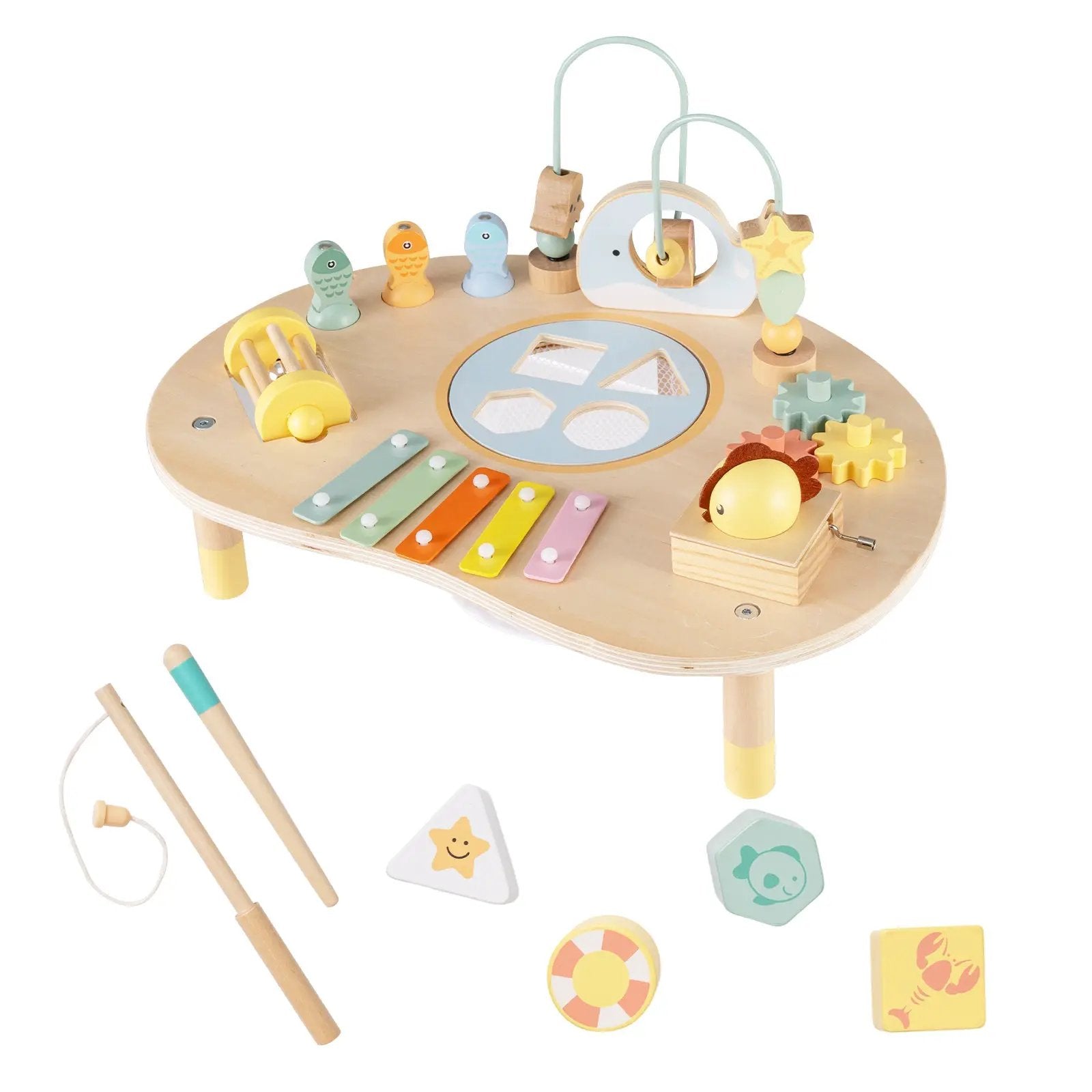 7-in-1 Toddler Activity Table Montessori Sensory Toy for 12 Month+ Wooden Musical Play Table by DirectDeals