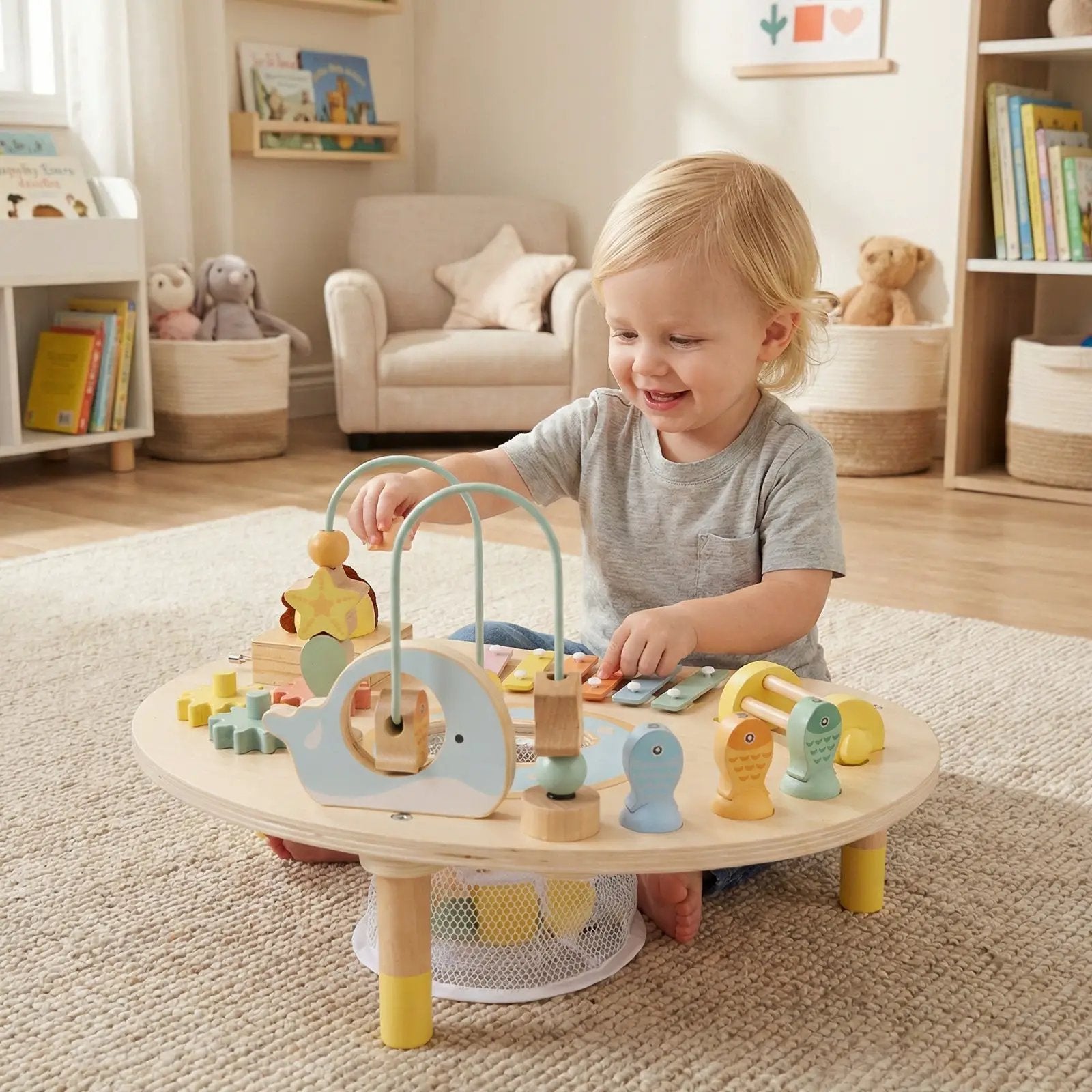 7-in-1 Toddler Activity Table Montessori Sensory Toy for 12 Month+ Wooden Musical Play Table by DirectDeals