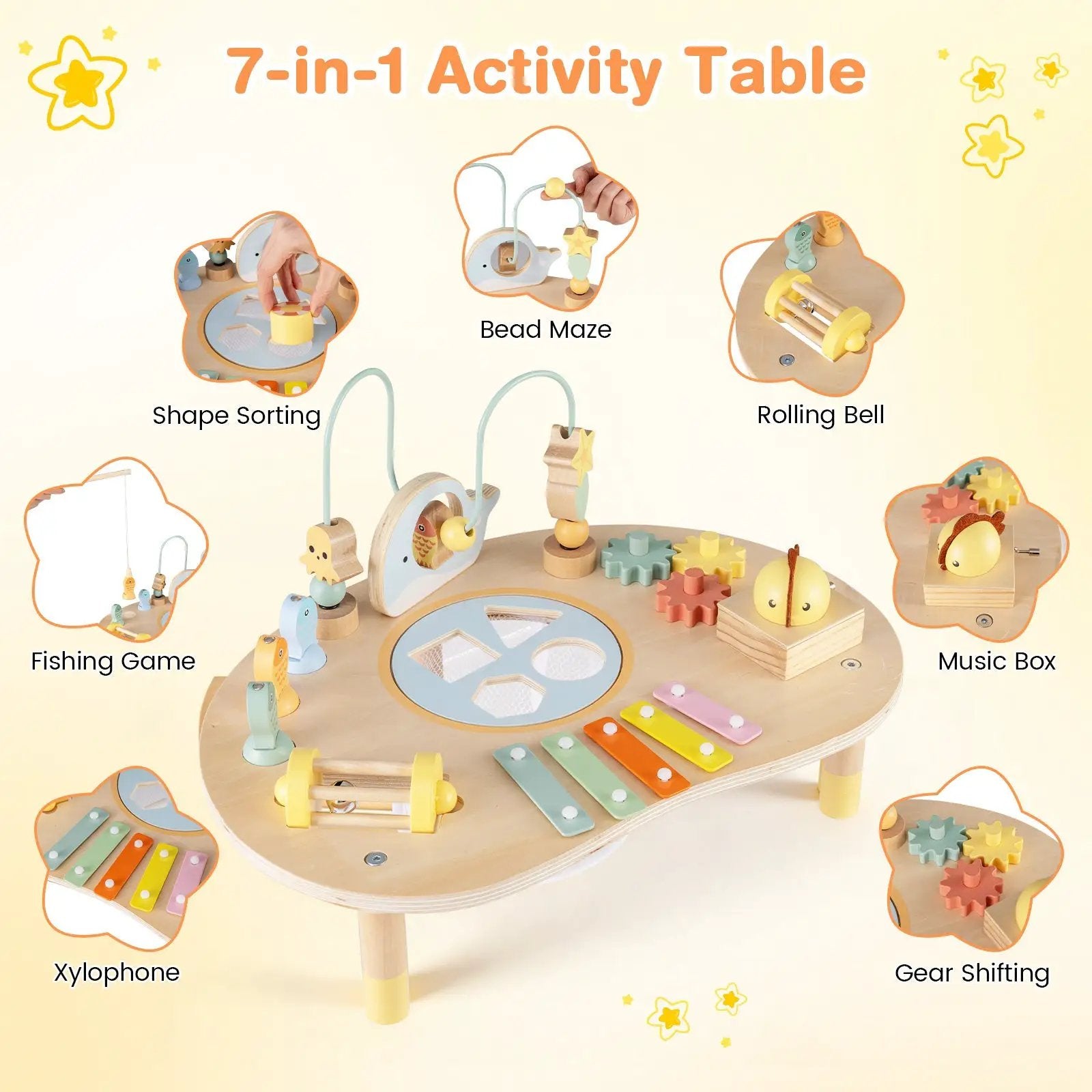 7-in-1 Toddler Activity Table Montessori Sensory Toy for 12 Month+ Wooden Musical Play Table by DirectDeals